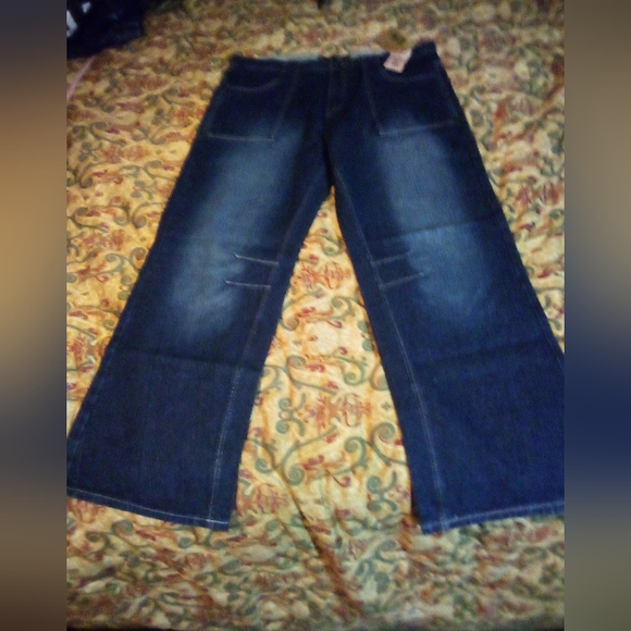 Campus Ivy League Crest Pockets Embroidered Denim Jeans Pants Men's 40/32 Blue - Picture 2 of 13